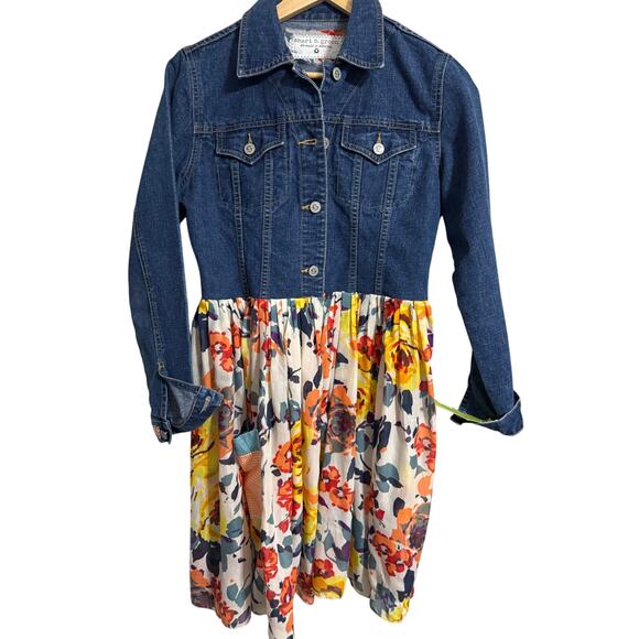 Shari B. Green Remade In America Denim Floral Dress Size Small - Picture 1 of 9